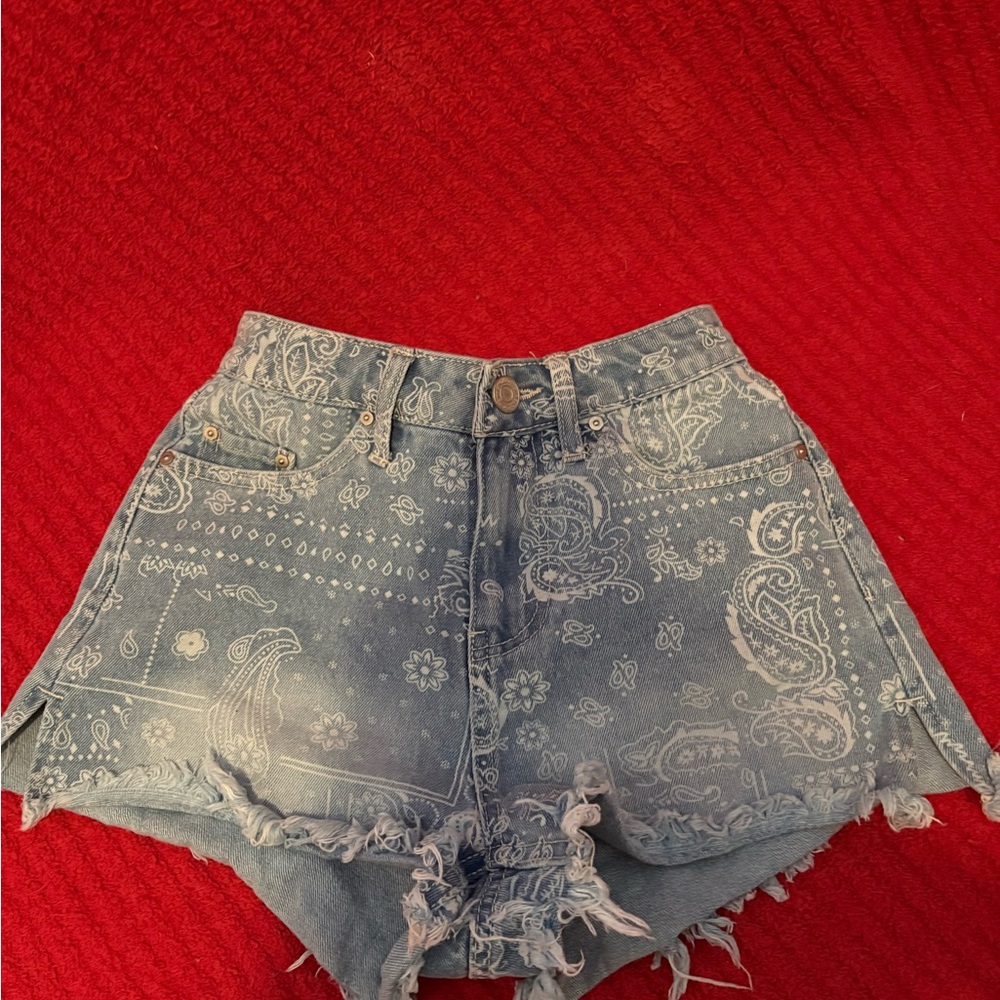 Indigo Rein Blue Paisley Jean Shorts